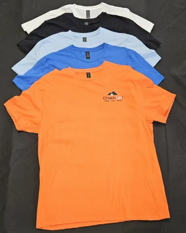 5 coloured t shirts with the ChalkUp! logo
